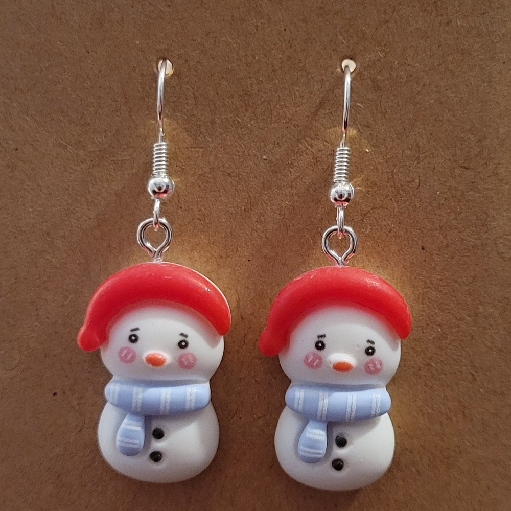 Cute Snowman Earrings with Red Hats